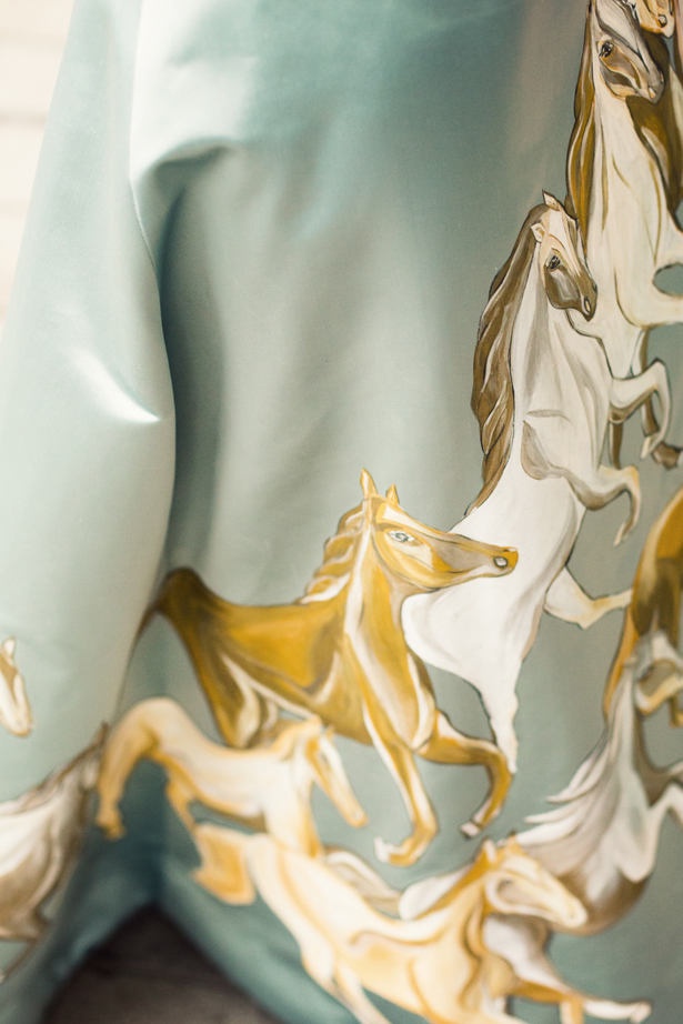 blue, gold & white horses silk